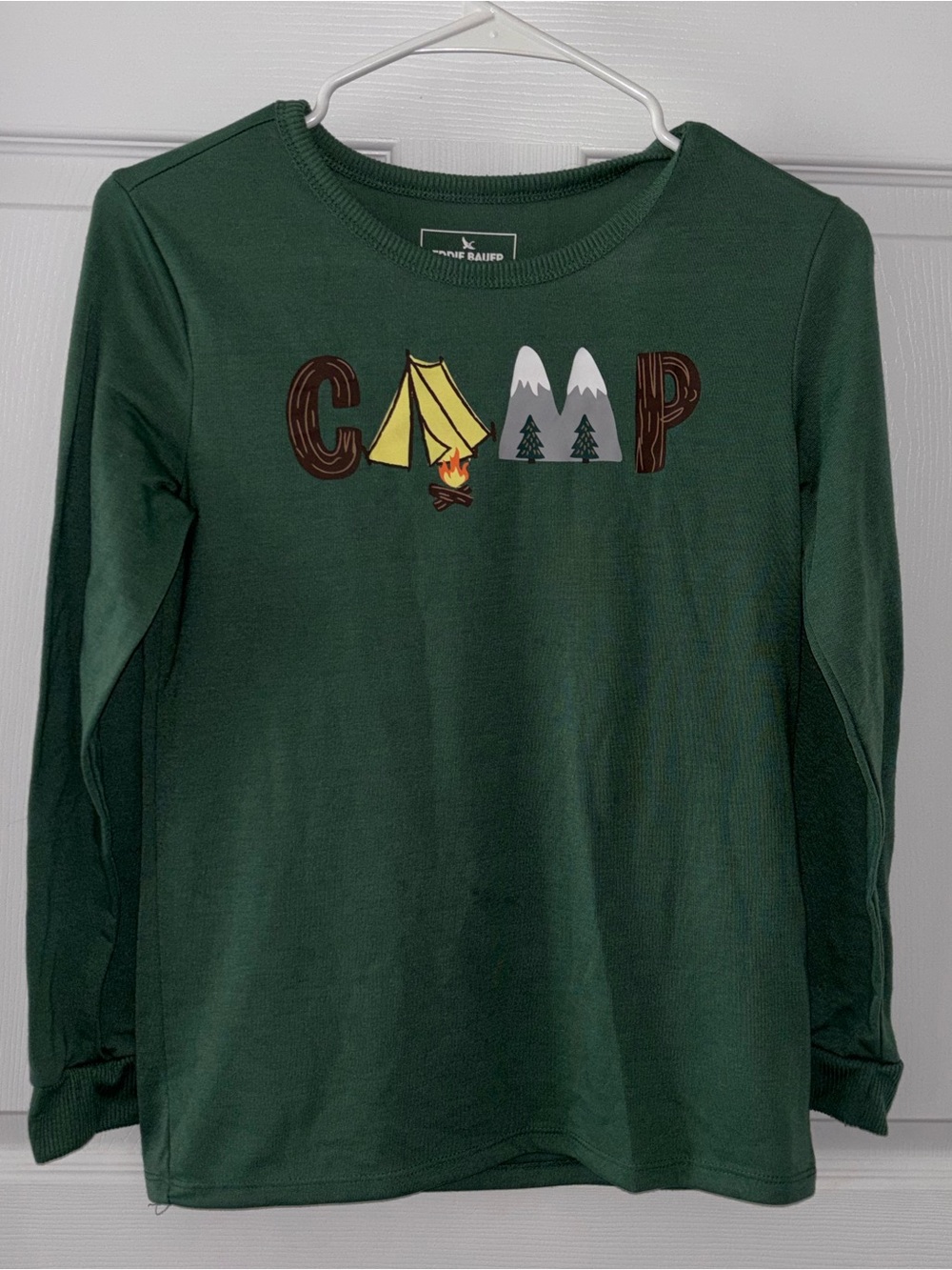 Eddie Bauer Kids CAMP T-Shirt Green Boys Sz M 10/12 Crew Neck LS